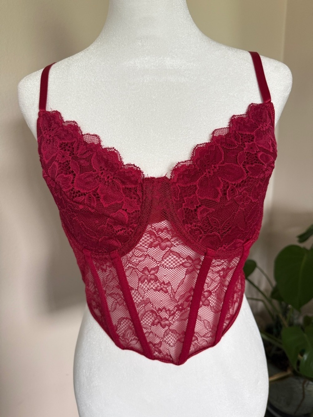 Red Lace Bustier Corset Top - Women's Intimates, Large - Picture 2 of 9